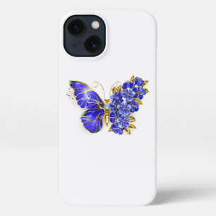 Etui iPhone 13 Papillon saphir à fleurs