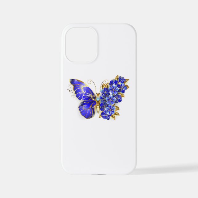 Coque iPhone Papillon saphir à fleurs (Verso)
