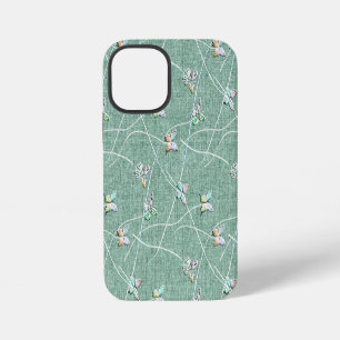 Coque iPhone 12 Mini Papillons à l'aquarelle sur fond vert menthe 