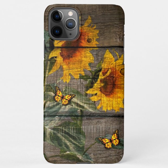 Coque iPhone Papillons de tournesol rustique Barre (Dos)