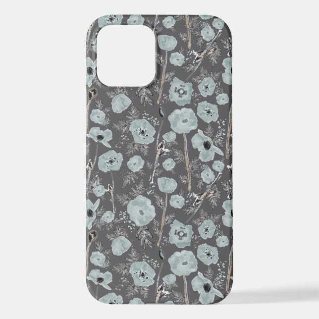 Coque iPhone Papillons gris bleu noir Aquarelle Fleurs iPhone (Verso)