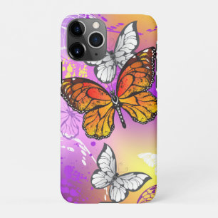 Coque iPhone 11Pro Papillons Monarque sur Arrière - plan pourpre