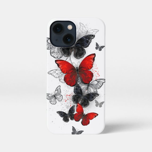 Coque iPhone Papillons noirs et rouges volants (Verso)