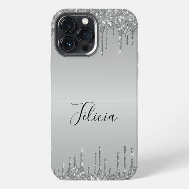 Coque iPhone Parties scintillant argentée monogramme classique (Verso)