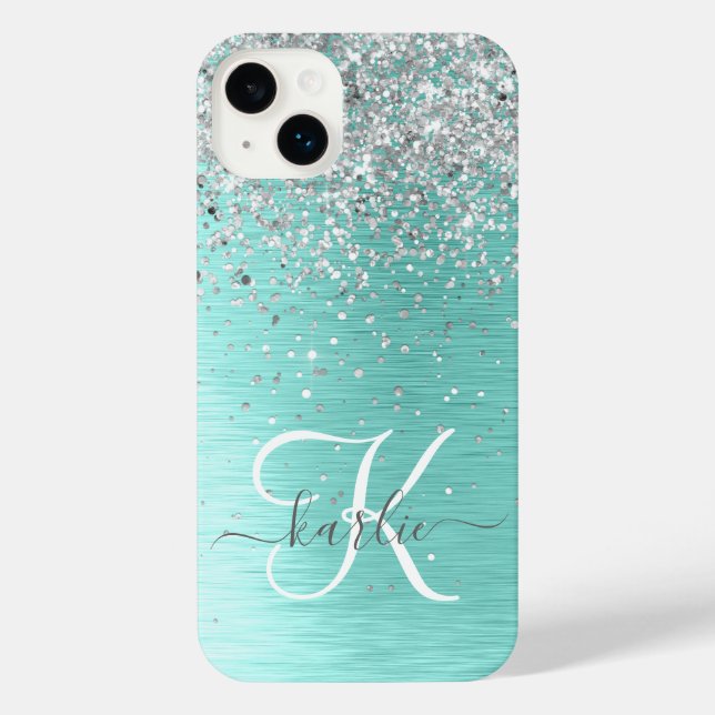 Coque iPhone Parties scintillant argentée turquoise en métal br (Verso)