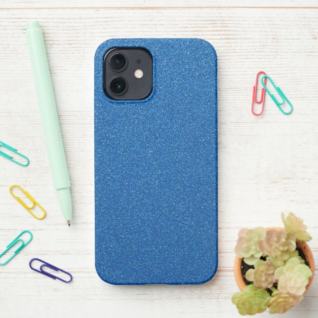 Coque iPhone Parties scintillant Bleue, Étincelle, Arrière - pl (Sur le bureau)