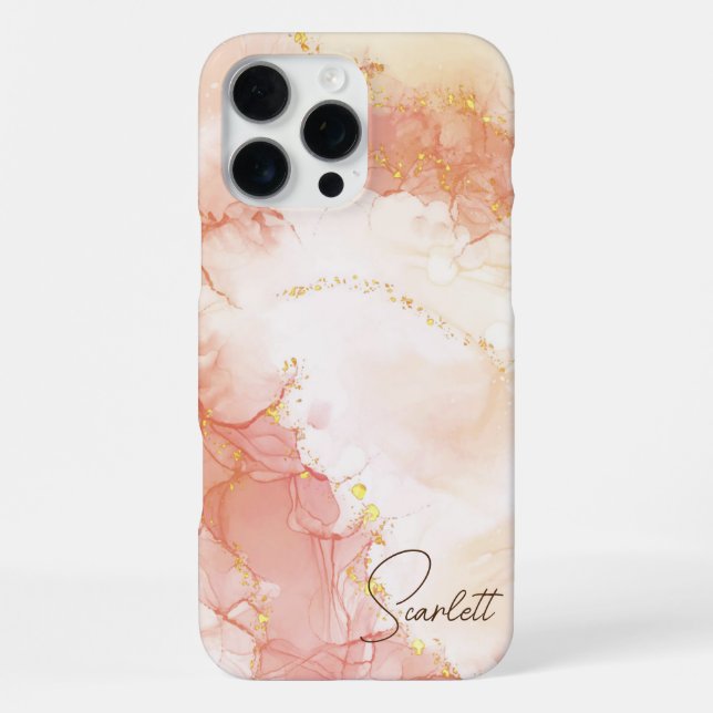 Coque iPhone Parties scintillant d'encre d'aquarelle Orange Pea (Verso)
