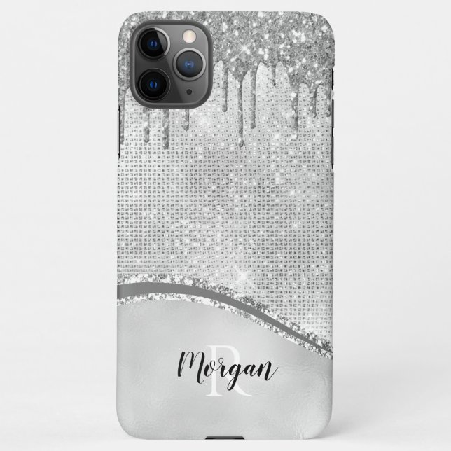 Coque iPhone Parties scintillant en argent et étincelle, nom et (Dos)