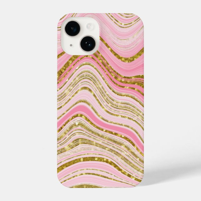 Coque iPhone Parties scintillant en marbre rose (Verso)