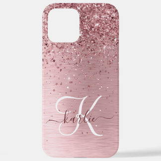 Coque iPhone 12 Pro Max Parties scintillant en métal brossé rose pâle Nom