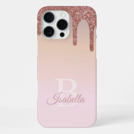 Coque iPhone 16 Pro Max Parties scintillant or Rose fille, rose et nom du