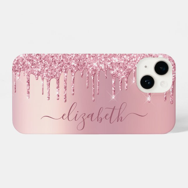 Coque iPhone Parties scintillant rose personnalisée (Verso Horizontal)