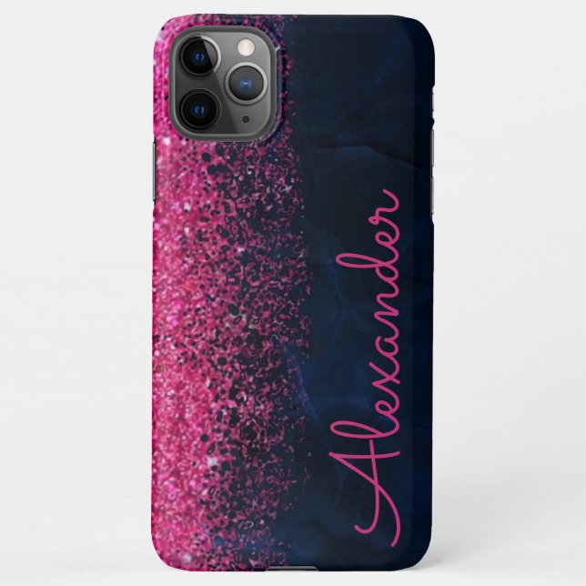 Coque iPhone Parties scintillant rose personnalisée Marine Marb (Dos)