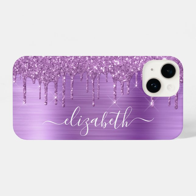 Coque iPhone Parties scintillant violette personnalisée (Verso Horizontal)