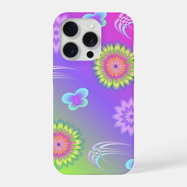 Coque iPhone Pastel Gradient Flowers and Butterflies (Verso)