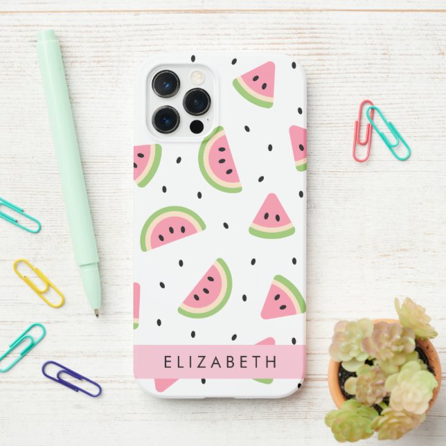 Coque iPhone Pastèque Rose, Pâtes De Pâques, Votre Nom (Sur le bureau)