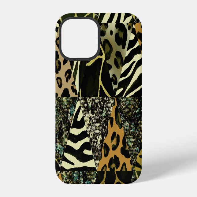 Coque iPhone Patchwork Safari : Impression d'animal à l'aquarel (Verso)