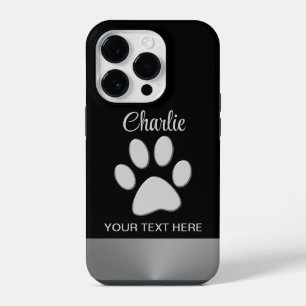Coque Pour iPhone 14 Plus Patte de chien argentée sur fond noir