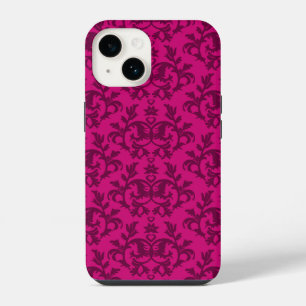 Coque Pour iPhone 14 Pattes de kangourou damassé rose foncé