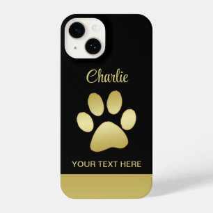 Coque Pour iPhone 14 Paw chien brillant or sur arrière - plan noir