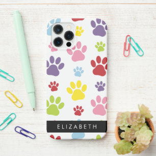 Coque iPhone 12 Pro Paws Colorés, Motif Paw, Paws Chiens, Votre Nom