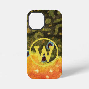 Coque iPhone 12 Mini Peau de truite brune magnifique avec monogramme, p