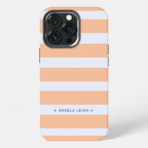 Etui iPhone 13 Pro Pêche moderne et bandes de cabane bleu-blanc