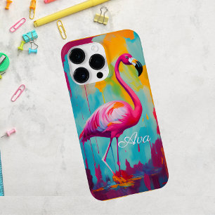 Coque Pour Pour iPhone 14 Pro Max Peinture à l'huile de Flamant rose oeuvre personna