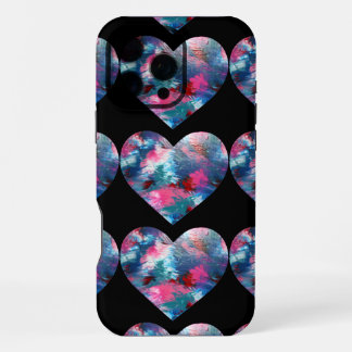 Coque iPhone 16 Pro Max Peinture cardiaque multicolore sur bois