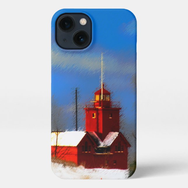 Coque iPhone Peinture de phare rouge - Art original (Verso)