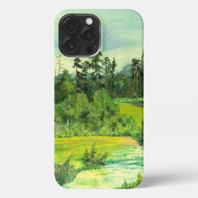 Coque iPhone peinture de vallée verte Aquarelle Téléphone (Verso)