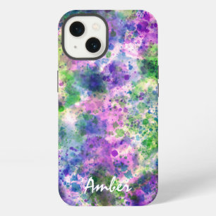 Etui iPhone 13 Peinture éclaboussée verte violette aquarelle pers