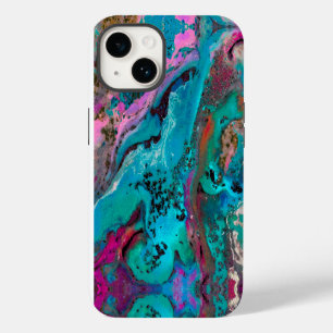 Coque Pour iPhone 14 Peinture fluide abstraite rose sarcelle noire