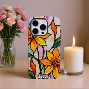 Coque iPhone 16 Pro Peinture sur verre Fleurs Jaunes