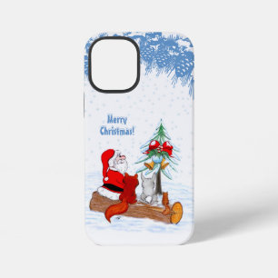 Coque iPhone 12 Mini Père Noël avec Lapin Renard et Écureuil