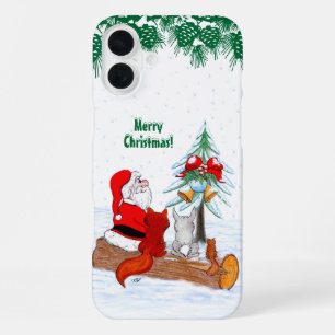 Coque iPhone 16 Plus Père Noël avec Renard de lapin et écureuil