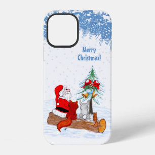 Coque iPhone 12 Père Noël avec Renard de lapin et écureuil
