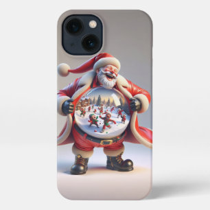 Etui iPhone 13 Père Noël en rouge avec Big Snow Globe, Noël, Auth
