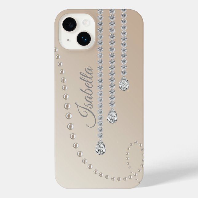 Coque iPhone Perle et diamants élégants personnalisés sur le be (Verso)