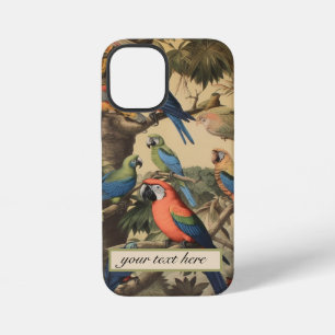 Coque iPhone 12 Mini perroquets de scène botanique vintage personnalisa