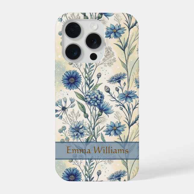 Coque iPhone Personalized Name Blue Wildflowers (Verso)