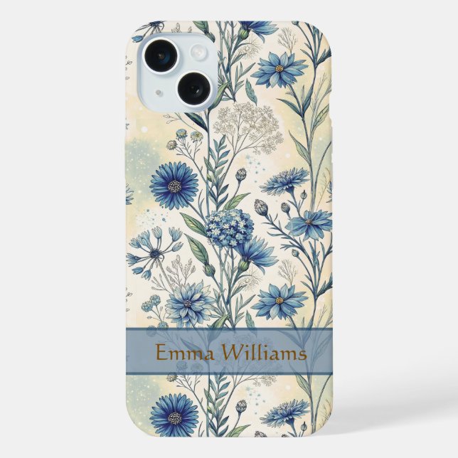 Coque iPhone Personalized Name Blue Wildflowers (Verso)