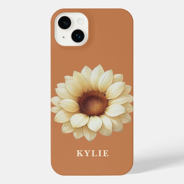 Coque iPhone Personalized Sunflower Name Terra Cotta Phone Case (Verso)