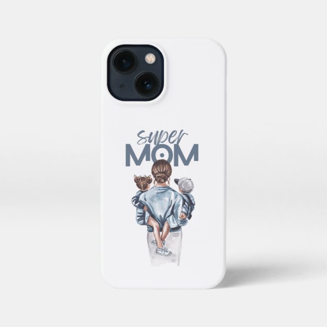 Coque iPhone Personalized Super Mom with Son and Daughter Gift (Verso)
