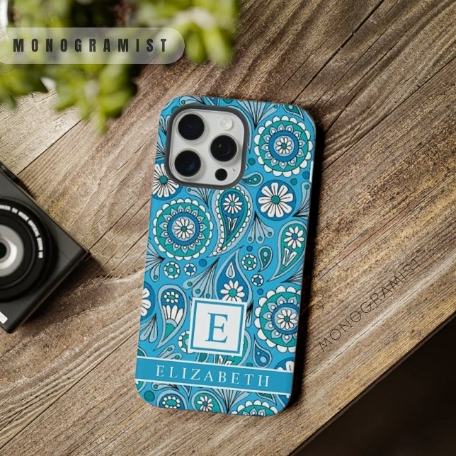 Coque iPhone Personnalisable Bleu clair Blanc Paisley (Customizable Bright Light Blue White Paisley iPhone Case)