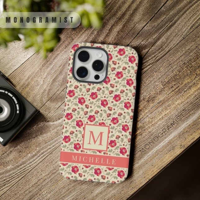 Coque iPhone Personnalisable Fleurs Florales Pâles Jaunes Rose (Customizable Pale Yellow Floral Pink Red Flowers iPhone Case)