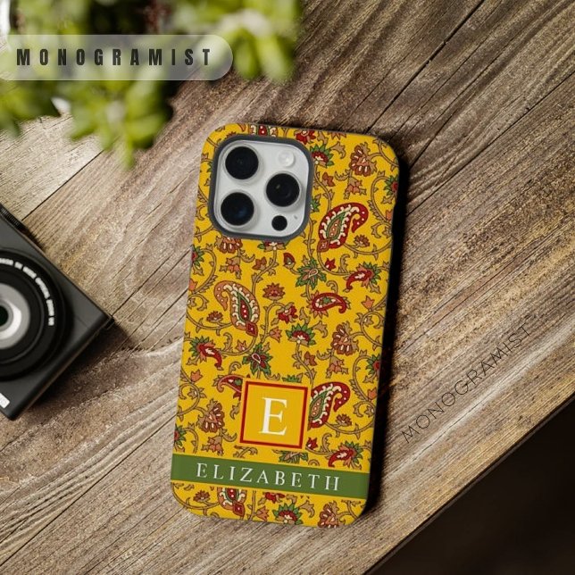 Coque iPhone Personnalisable Jaune Rouge Vert Paisley (Customizable Bright Yellow Red Green Paisley iPhone Case)