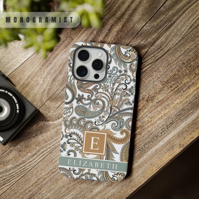 Coque iPhone Personnalisable White Gold Grey Blue Paisley (Customizable White Gold Grey Blue Paisley iPhone Case)