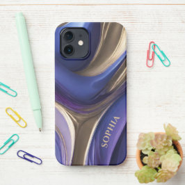 Coque iPhone 12 Personnalisé Abstrait-bleu, violet et or