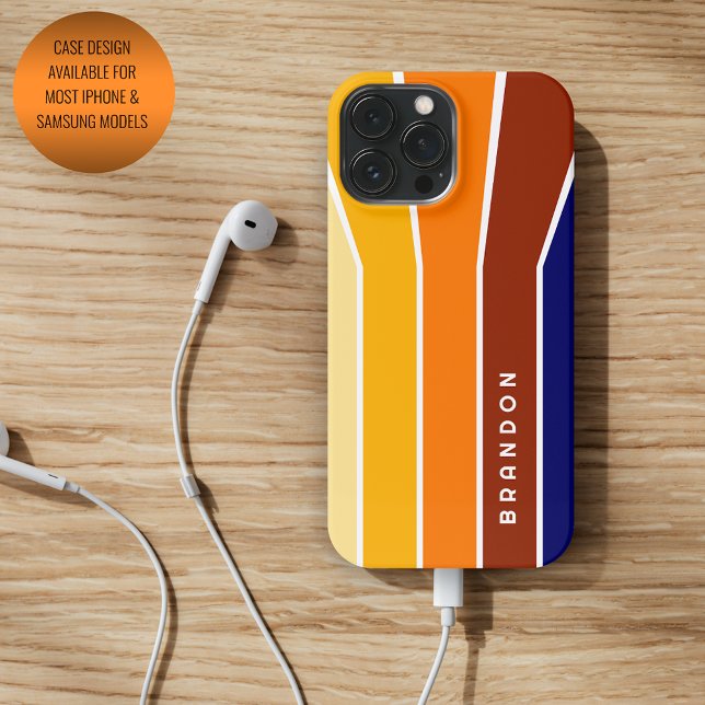 Coque iPhone Personnalisé Bleu foncé Gras Rouge Orange Blancs (Créateur téléchargé)